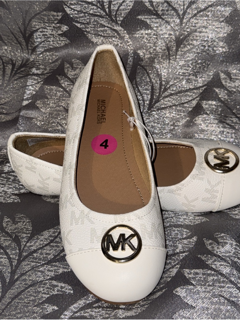 Michael Kors White Cream MK Logo Cap-Toe Ballet Flats